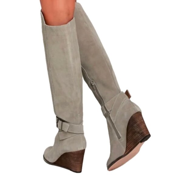 Sole Society | Knee High Suede Leather Boots "Paloma" Gray Beige	| Size 7M - Picture 2 of 16